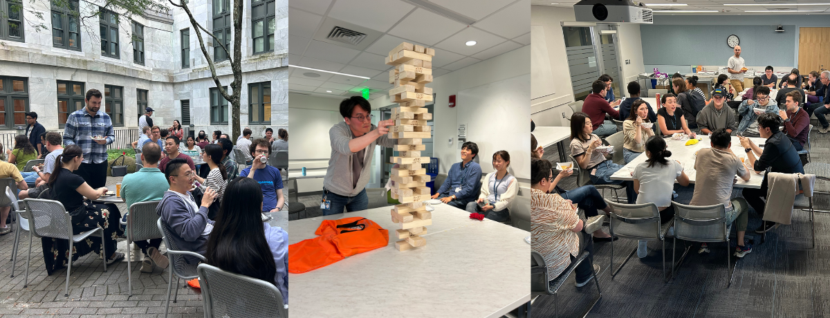 Happy Hour events indoors and outdoors with food, drinks, and games