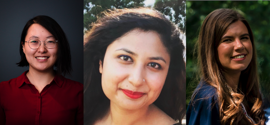 Headshots of Judy Shen, Tiasha Shafiq, and Sarah Tucker